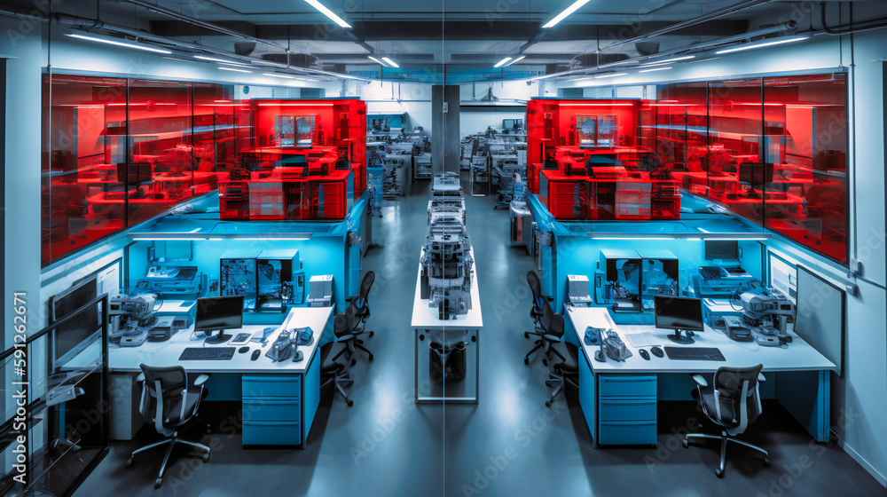 Aufkleber a striking image of a futuristic, automated office space, demonstrating how robots can revolutionize