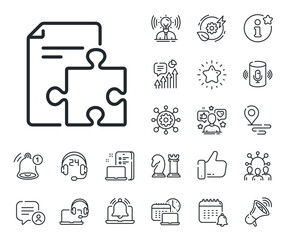 Technical instruction sign. Place location, technology and smart speaker outline icons. Strategy line icon. Strategy line sign. Influencer, brand ambassador icon. Support, online offer. Vector