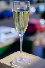 Dinner party, drinking of cava or champagne sparkling wine in vacation resort Caleta Fuste, Fuerteventura, Canary islands vacation, Spain
