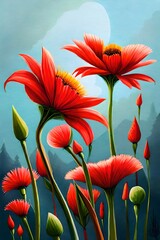 red poppies on blue sky