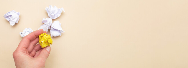 crumpled yellow and white paper as a concept creative idea and innovation