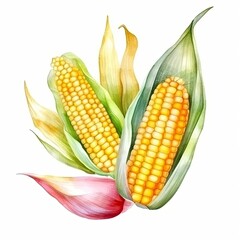 Sweet corn in watercolor style on white background - Generative AI