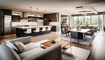 Living room interior with designed sofa, wooden table, and elegant personal accessories. Cozy room. Home Decor