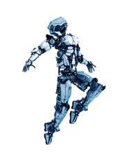 Obraz na płótnie Canvas mega robot is jumping for freadom in white background