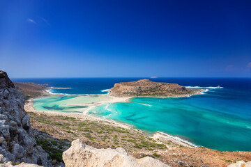 Krajobraz morski. Widok na cudowną lagunę Balos, Kreta, Grecja.  - obrazy, fototapety, plakaty