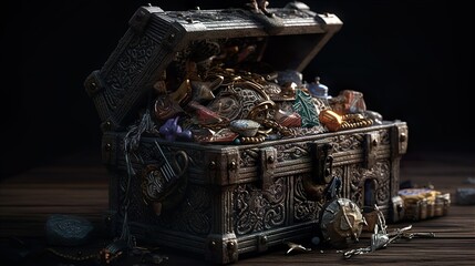 Chest with various treasures. Generative AI