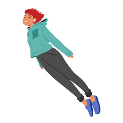 Moment Of Weightlessness, With Female Character Flying In Mid-air with Arms And Body Perfectly Balanced