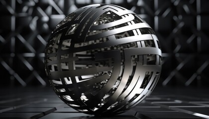 Glossy globe metal black background Generative Ai