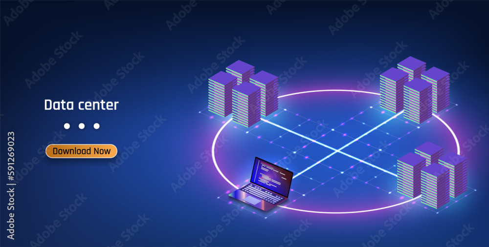 Poster datacenter server room cloud storage technology and big data processing data center or server room w