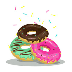 Donuts with colored glaze and colorful sprinkles Illustration Vector