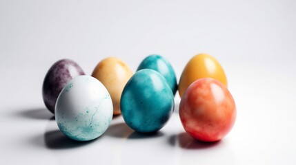 Obraz premium Colorful easter eggs on white background, created with Generative AI 
