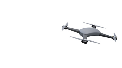 Picture Matte Generic Design Modern Remote Control Air Drone Flying with action camera. Isolated on Empty White Background. Horizontal . 3D rendering illustration