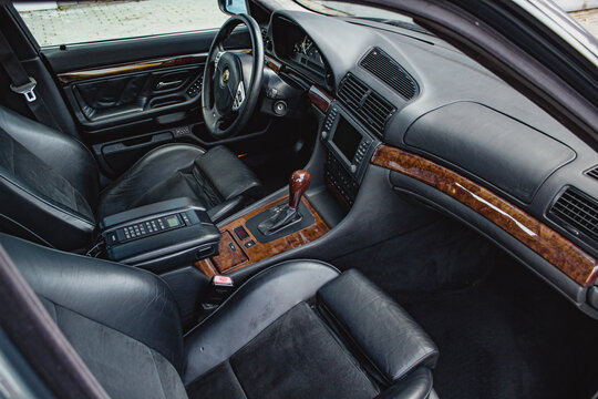 interior of car old BMW 740 e38 alpina