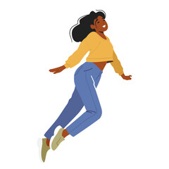 Female Character In Flight Defying The Laws Of Gravity Soar Through The Air, Feel Weightless And Free, Illustration