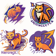 set of icon avatar symbol ginger cat with lightning in his forehead