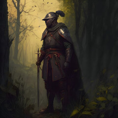 Portrait of a knight in a forest