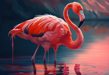 Flamingo is a beautiful bird flamingos on the lake illustration. Ai genrative.