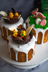 Easter Sunday pastry with icing and chicks