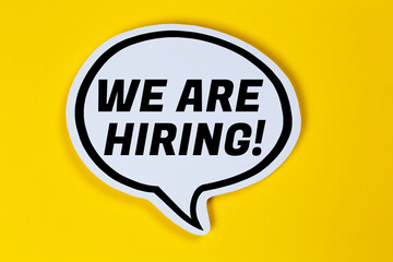 We are hiring job ad jobs working recruitment employees in a speech bubble communication business concept - 591272806