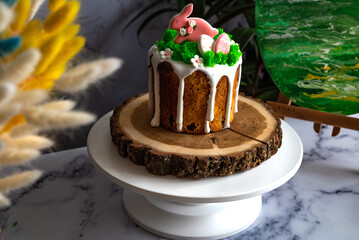 Easter Sunday pastry with icing and chicks