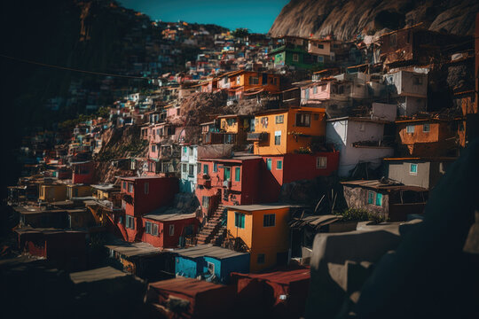 Beautiful houses steep neighborhood slum mountains environment concept,generative ai.