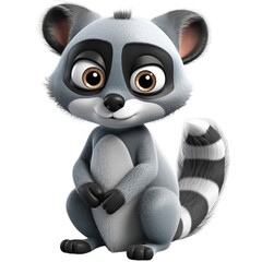 raccoon, cute 3d cartoon raccoon isolated on transparent background (generative ai)	