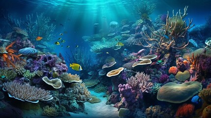 Fototapeta na wymiar Underwater view off fishes sharks corals colourful, Wallpapers, colourful, beautiful underwater world, high definition