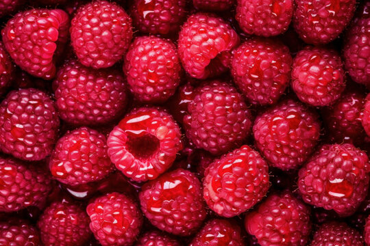 freshness and detail of raspberries with water drops in elegant atmosphere, Generative AI