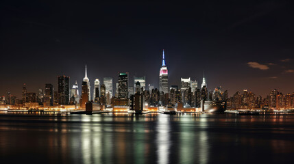 Fototapeta na wymiar Cityscape photo of New York City at night generative ai