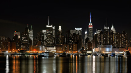 Fototapeta na wymiar Cityscape photo of New York City at night generative ai
