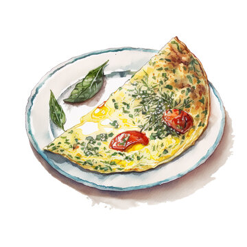 watercolor omelette on plate with herbs clip art preview