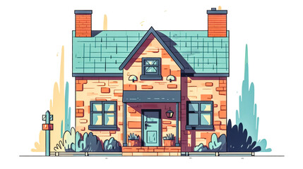 Colorful house, modern building, flat style, generative AI.
