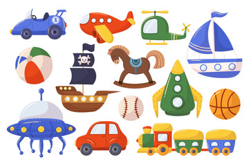 Set Of Boy Toys Car, Train, Ufo and Ball, Horse, Ship and Rocket Action Figures For Imaginative Play
