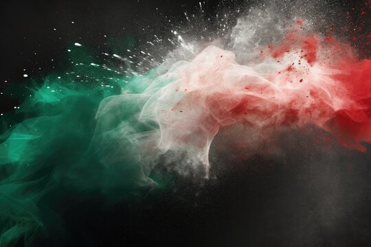 colorful italian tricolore flag red white green color holi paint powder explosion on isolated background. italy europe celebration tifosi travel tourism concept created with Generative AI technology