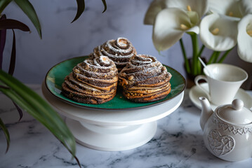 Easter Sunday pastry with nuts and cocoa