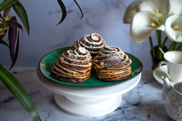Easter Sunday pastry with nuts and cocoa