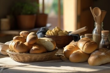 Italienisches Brot auf einem rustikalen Tisch zum Frühstück oder als Nachmittagssnack