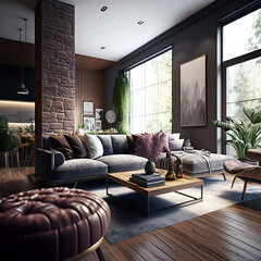  Interior modern living room in 3d rendering Generative AI
