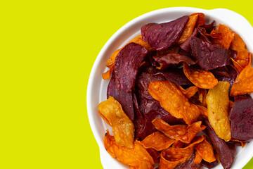 Purple and yellow sweet potato chips