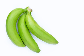 Green banana on white background
