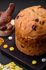 Easter cake or panettone with raisins and candied fruits