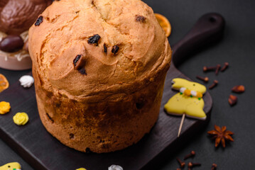 Easter cake or panettone with raisins and candied fruits