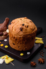 Easter cake or panettone with raisins and candied fruits