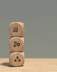 Conceptual business illustration with wooden cubes and icons