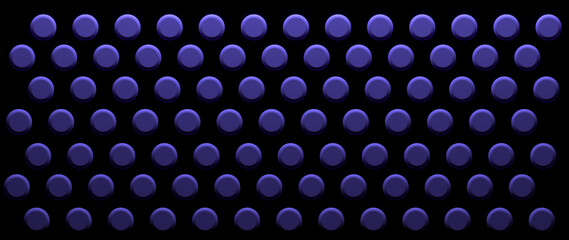 Abstract background. Pattern from circle . Dark BLUE background with 3d dots. Abstract blue disks on dark background. Close up detail view with caps. 3D render illustration.