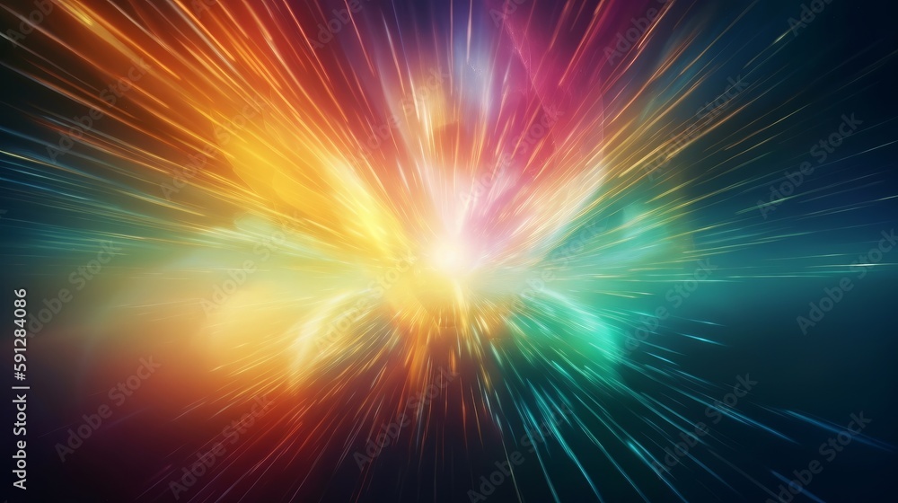 Poster vibrant colored light rays radiate on a soft and dreamy blurred background. artwork captures the ene