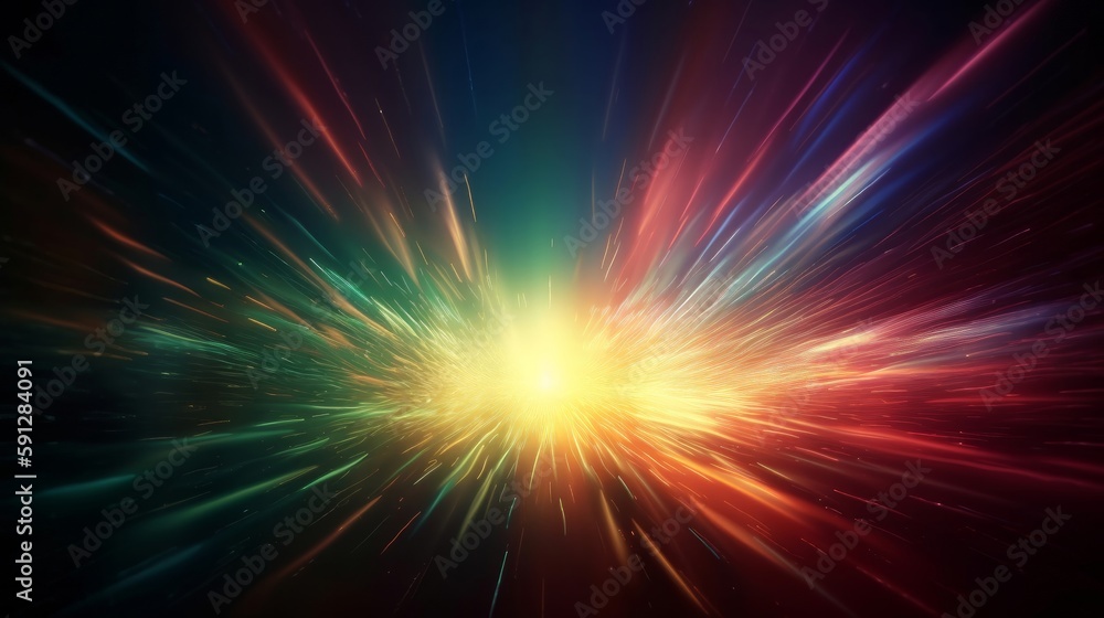 Poster vibrant colored light rays radiate on a soft and dreamy blurred background. artwork captures the ene