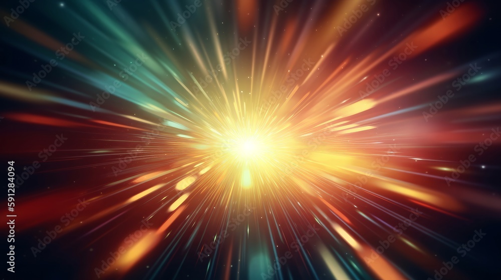 Poster vibrant colored light rays radiate on a soft and dreamy blurred background. artwork captures the ene