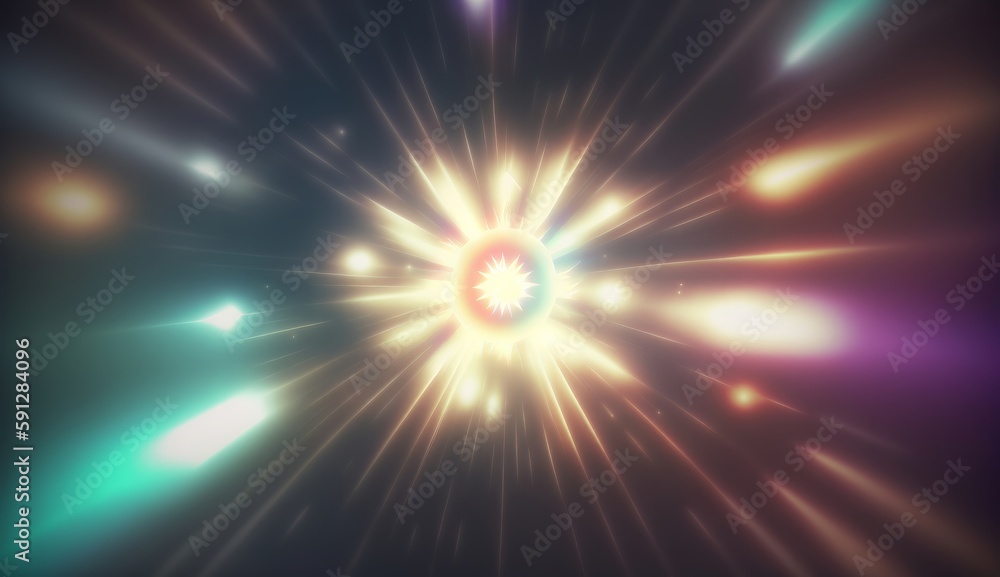 Aufkleber An abstract image of a starburst in a dark background with a lightening effect in the middle of the image and the center of the starburst. Generative ai