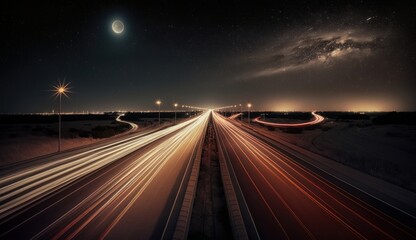 Fototapeta na wymiar Night Rush: Long Exposure Highway Stock Photo. AI generated